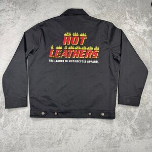 Hot Leathers Bomber Jacket Mens M Motorcycle Full Zip Embroidered Y2K Bikercore